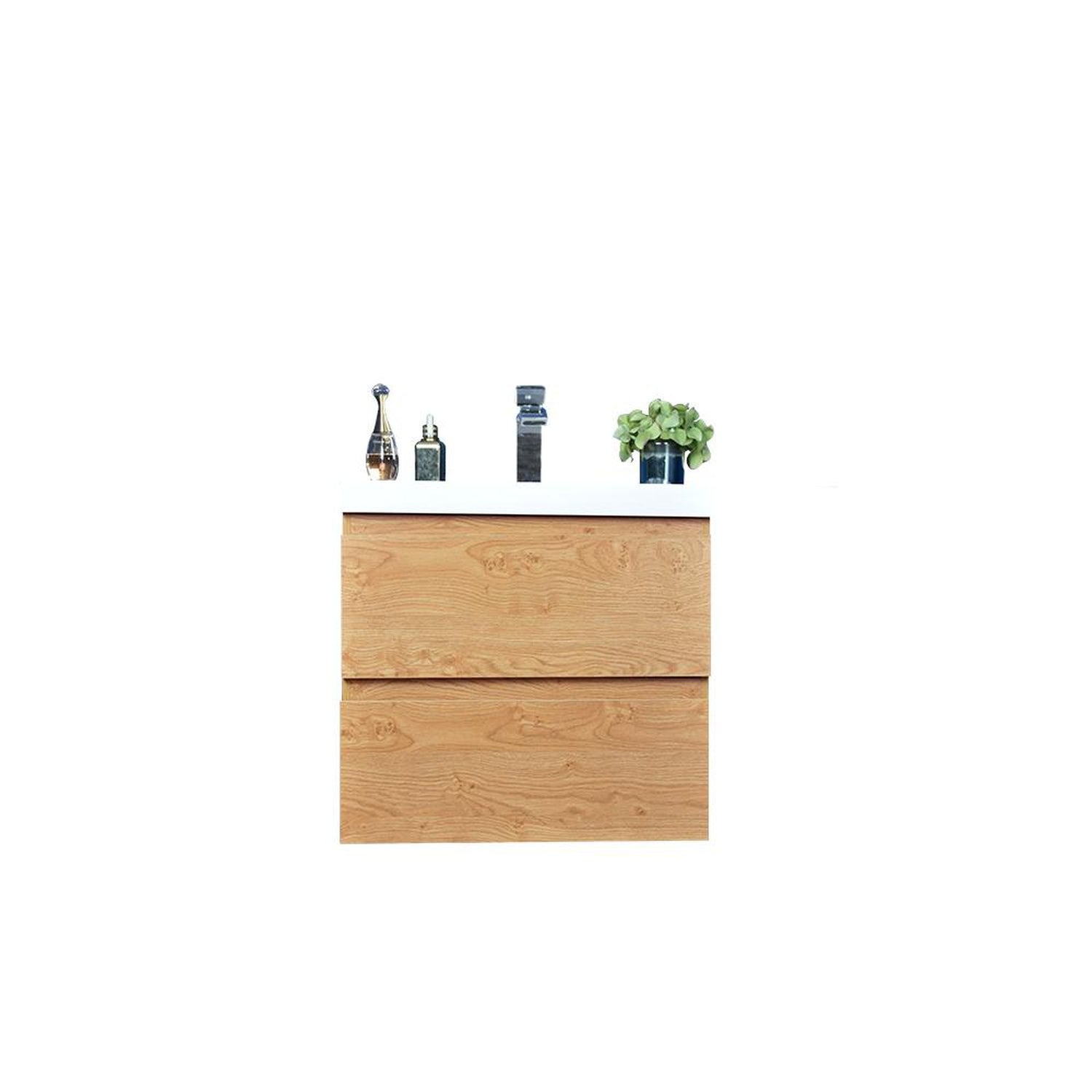 Boho Elegance 24&quot; New England Oak Wall-Mounted Vanity With Single Reinforced White Acrylic Sink