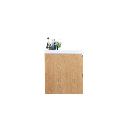 Boho Elegance 24&quot; New England Oak Wall-Mounted Vanity With Single Reinforced White Acrylic Sink