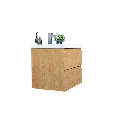 Boho Elegance 24&quot; New England Oak Wall-Mounted Vanity With Single Reinforced White Acrylic Sink