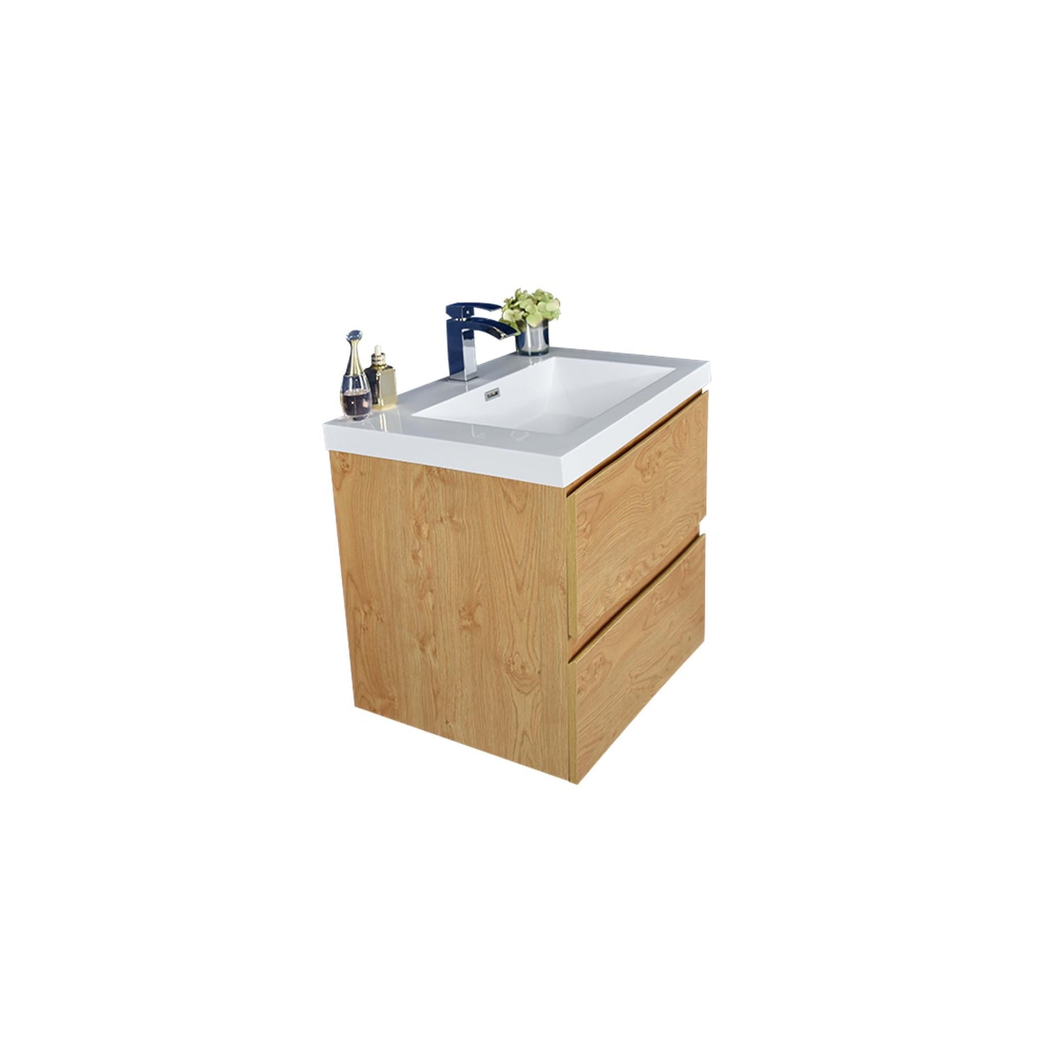 Boho Elegance 24&quot; New England Oak Wall-Mounted Vanity With Single Reinforced White Acrylic Sink