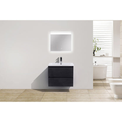 Boho Elegance 24&quot; Rich Black Wall-Mounted Vanity With Single Reinforced White Acrylic Sink