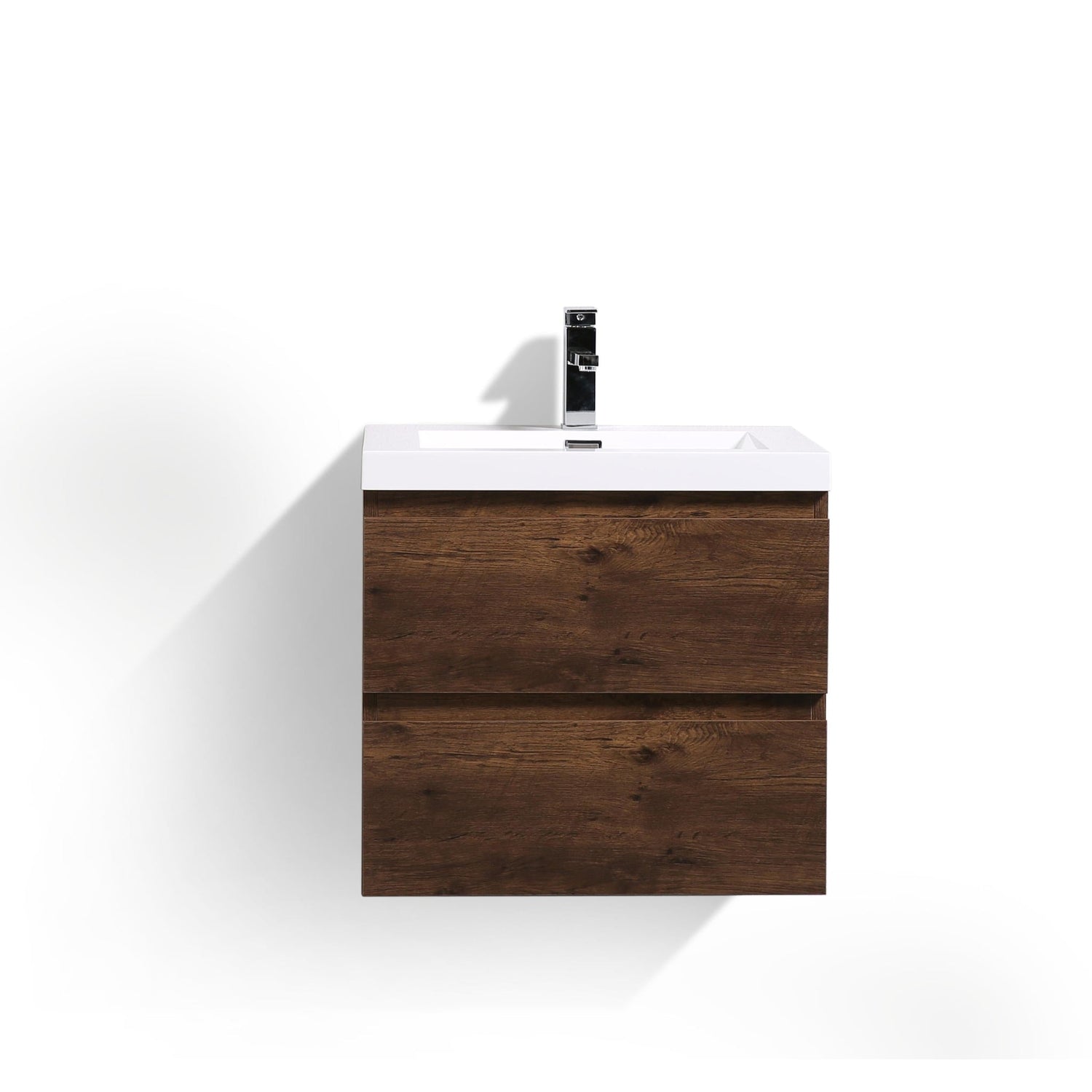 Boho Elegance 24&quot; Rosewood Wall-Mounted Vanity With Single Reinforced White Acrylic Sink