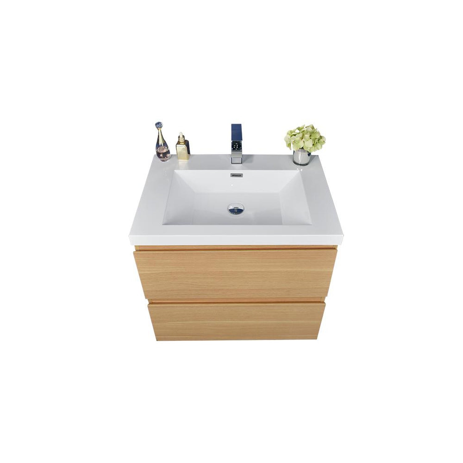 Boho Elegance 24&quot; White Oak Wall-Mounted Vanity With Single Reinforced White Acrylic Sink