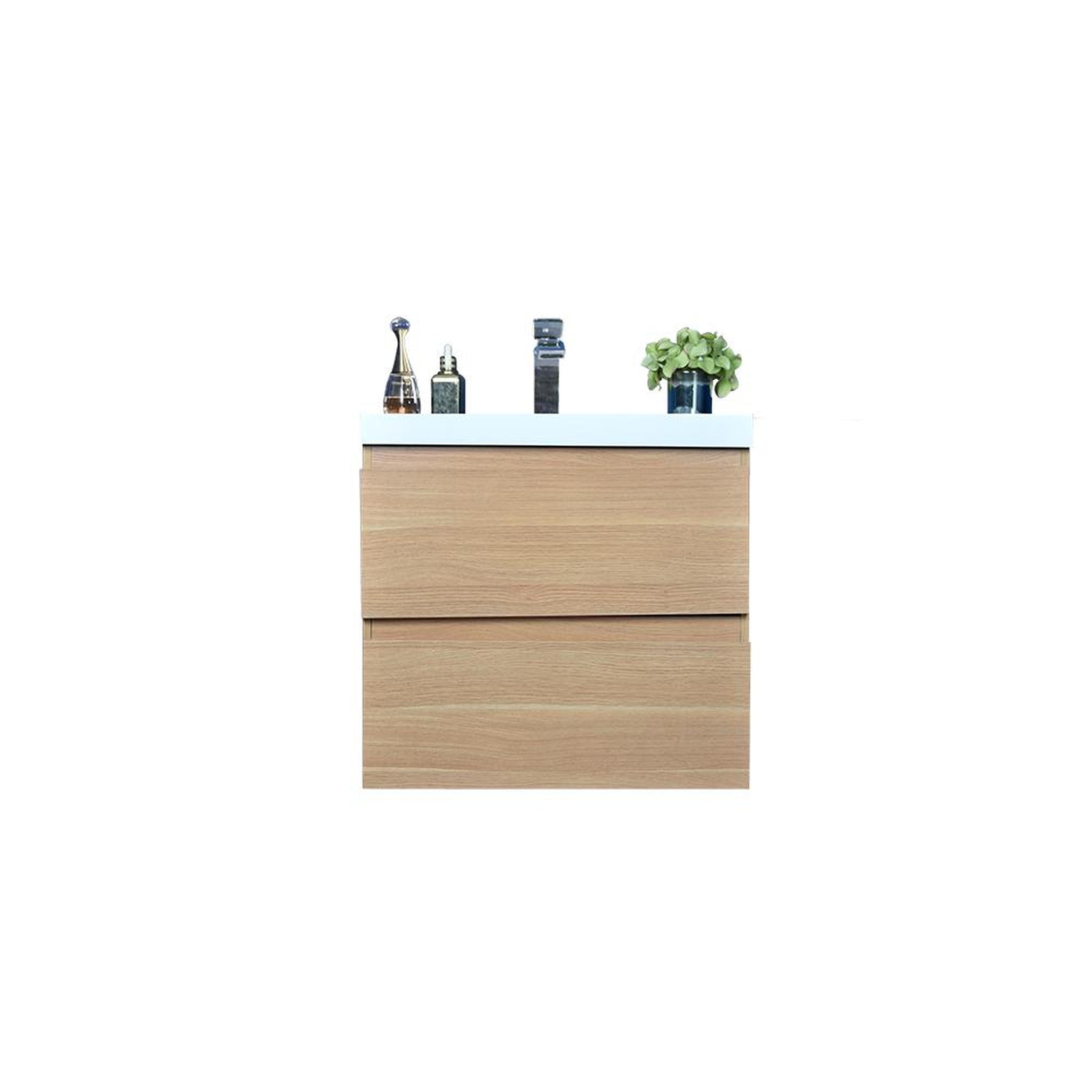 Boho Elegance 24&quot; White Oak Wall-Mounted Vanity With Single Reinforced White Acrylic Sink