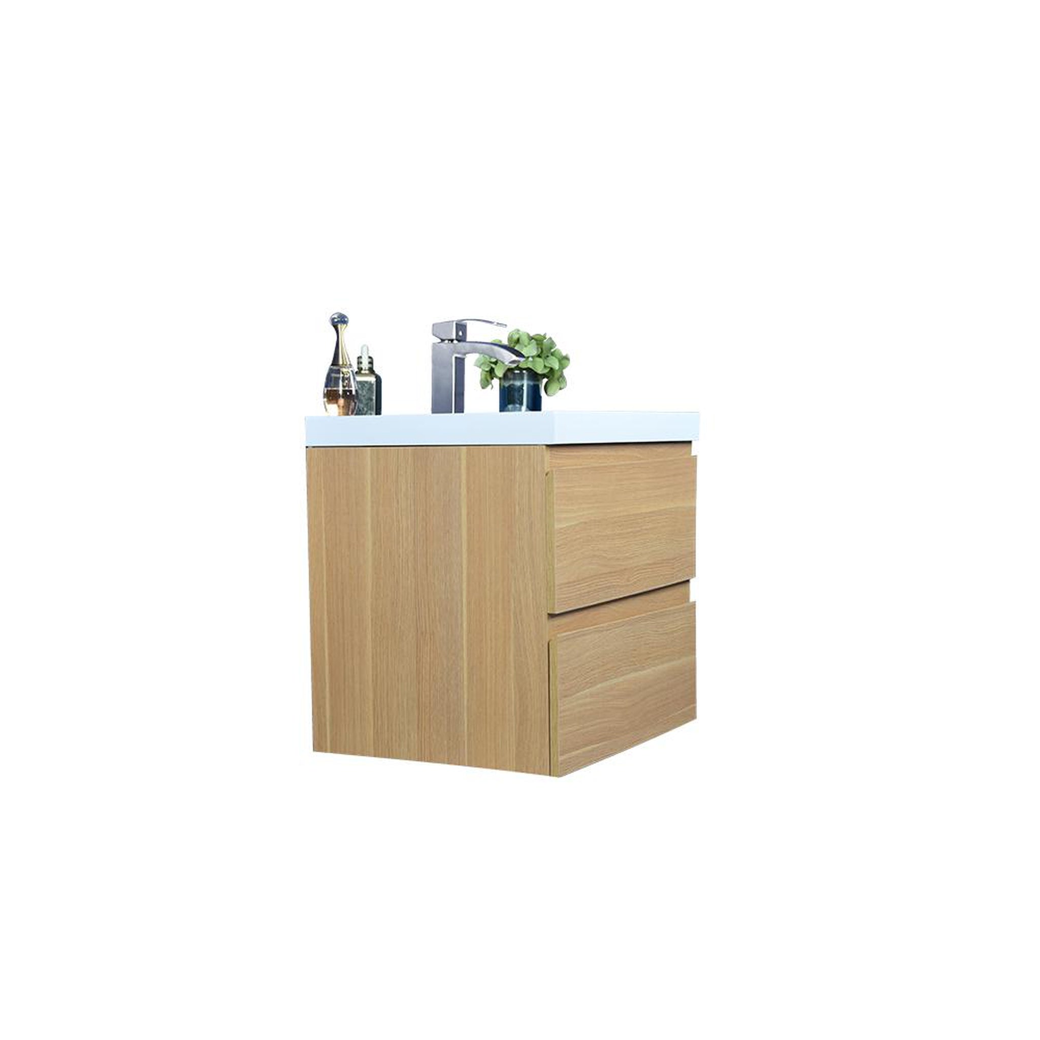 Boho Elegance 24&quot; White Oak Wall-Mounted Vanity With Single Reinforced White Acrylic Sink