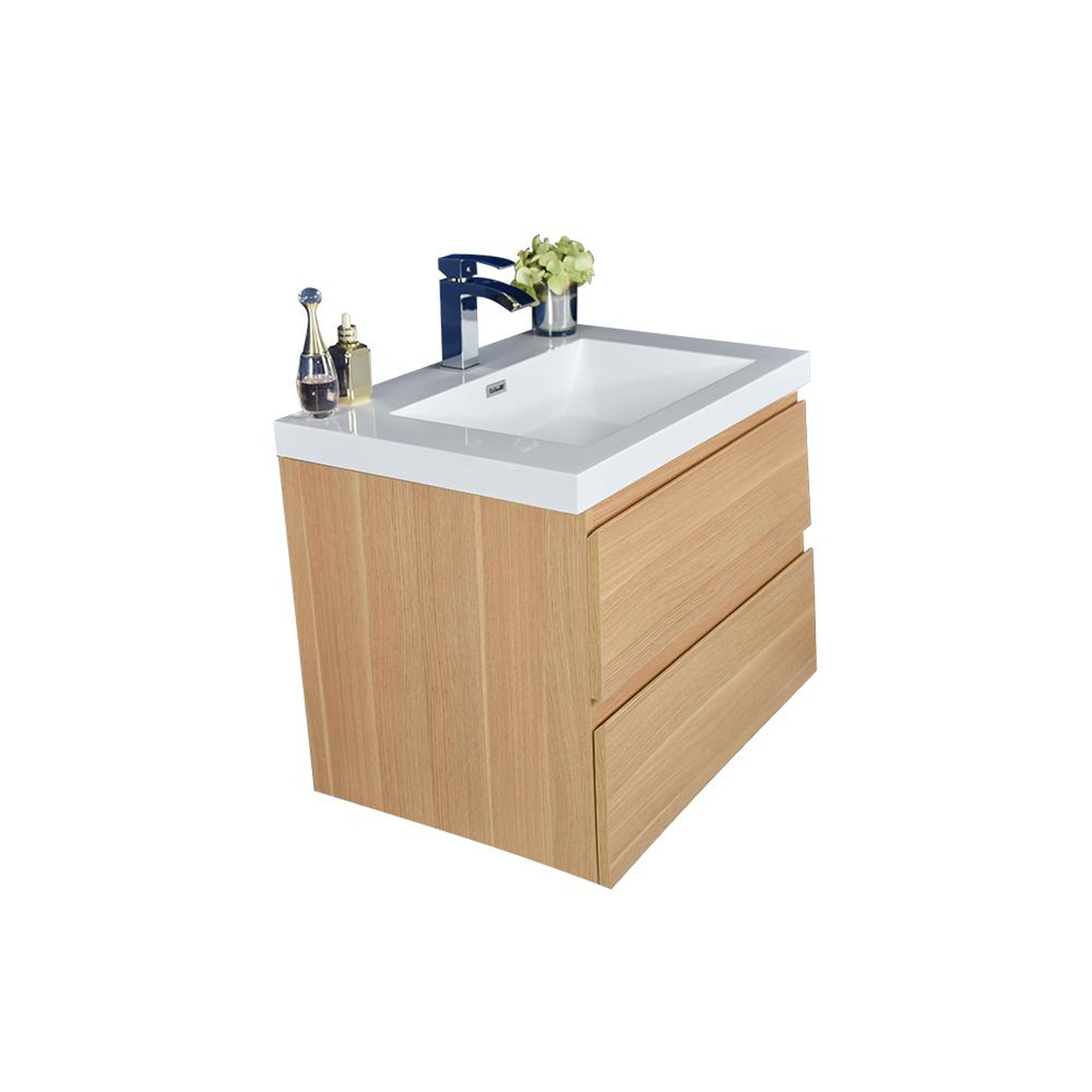 Boho Elegance 24&quot; White Oak Wall-Mounted Vanity With Single Reinforced White Acrylic Sink