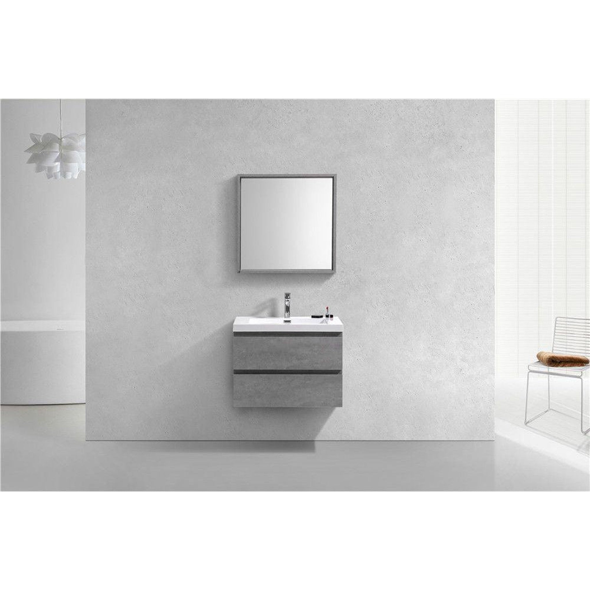 Boho Elegance 30&quot; Cement Gray Wall-Mounted Vanity With Single Reinforced White Acrylic Sink