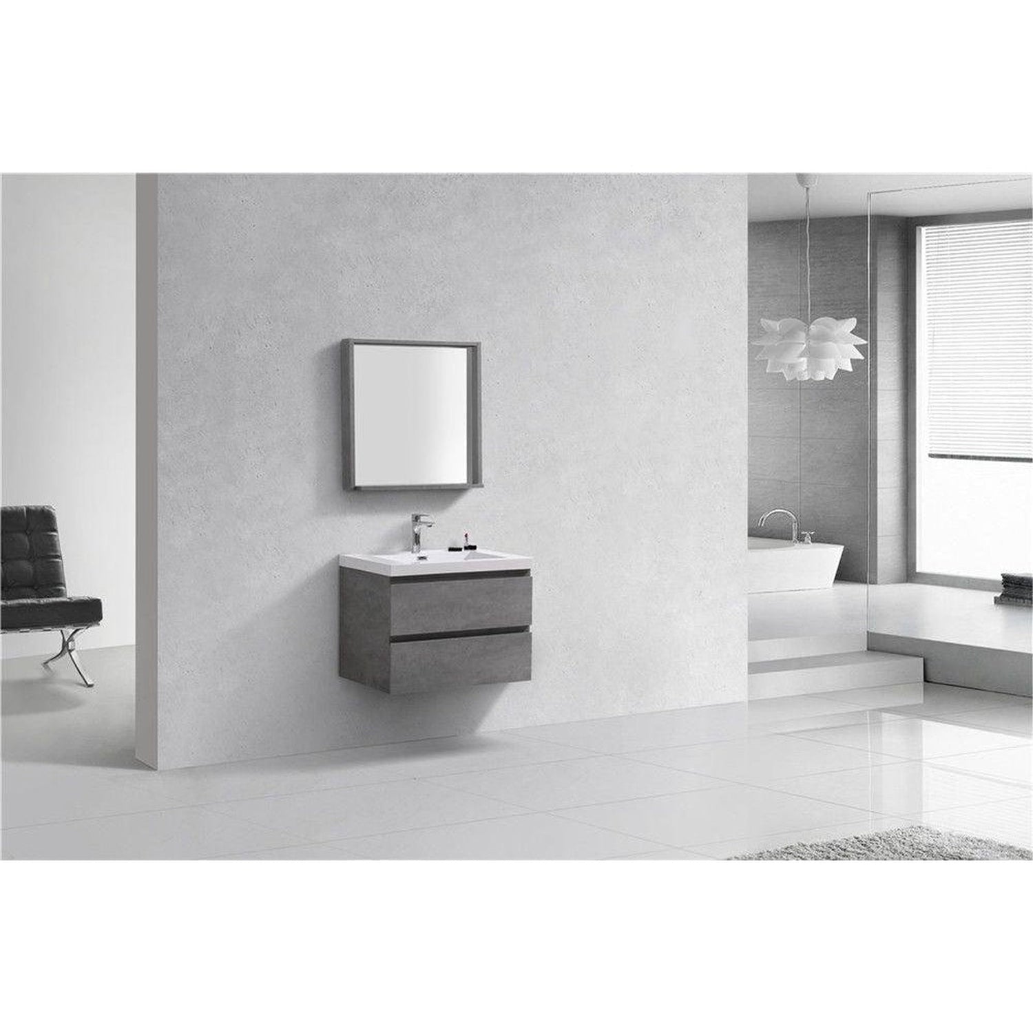 Boho Elegance 30&quot; Cement Gray Wall-Mounted Vanity With Single Reinforced White Acrylic Sink