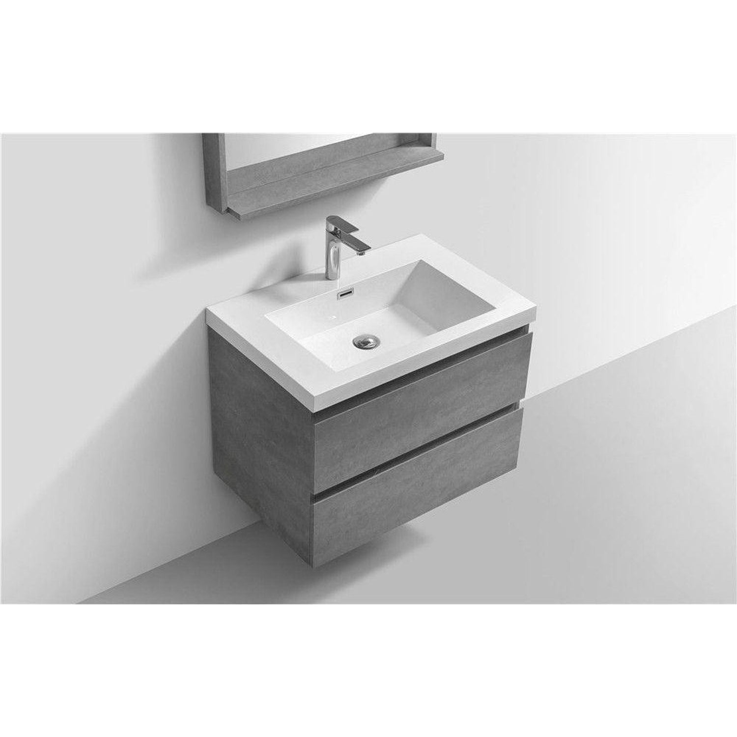 Boho Elegance 30&quot; Cement Gray Wall-Mounted Vanity With Single Reinforced White Acrylic Sink