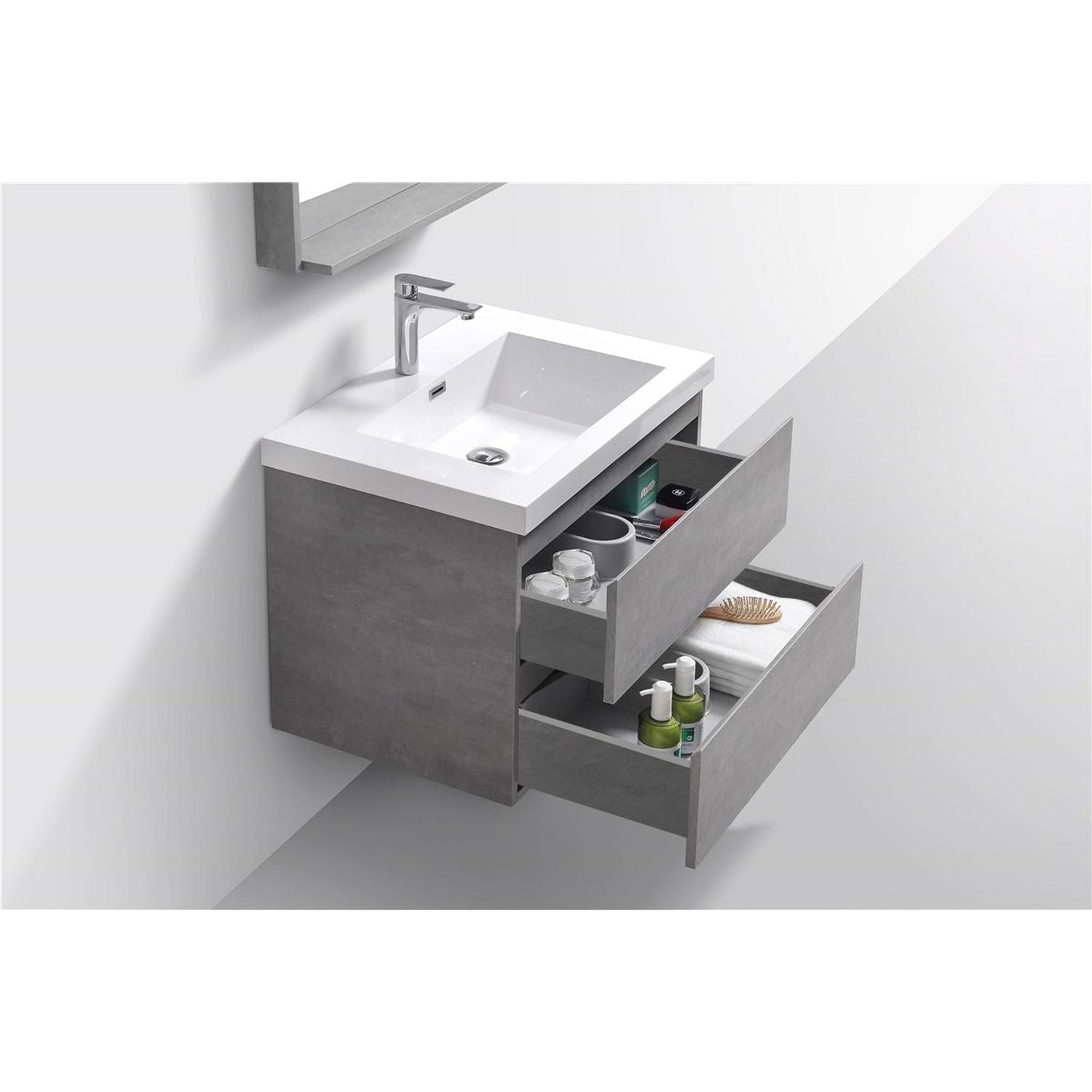 Boho Elegance 30&quot; Cement Gray Wall-Mounted Vanity With Single Reinforced White Acrylic Sink