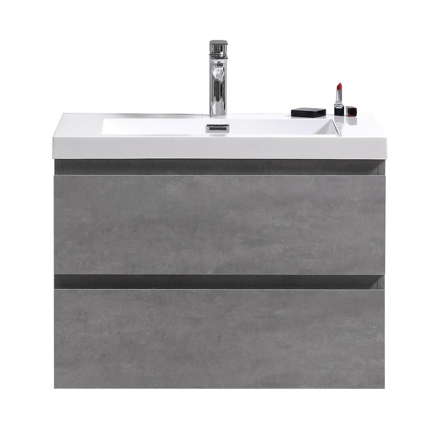 Boho Elegance 30&quot; Cement Gray Wall-Mounted Vanity With Single Reinforced White Acrylic Sink