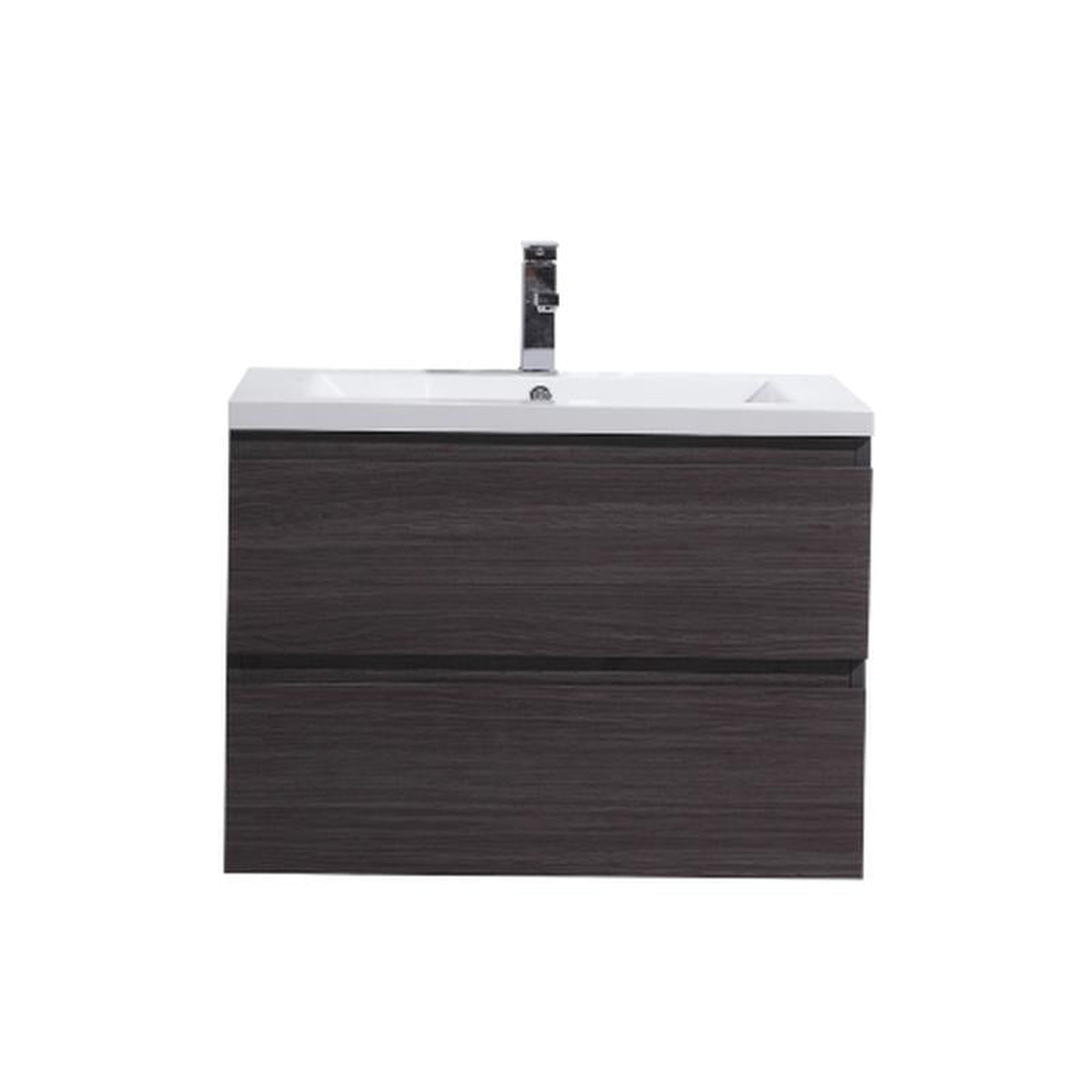 Boho Elegance 30&quot; Dark Gray Oak Wall-Mounted Vanity With Single Reinforced White Acrylic Sink