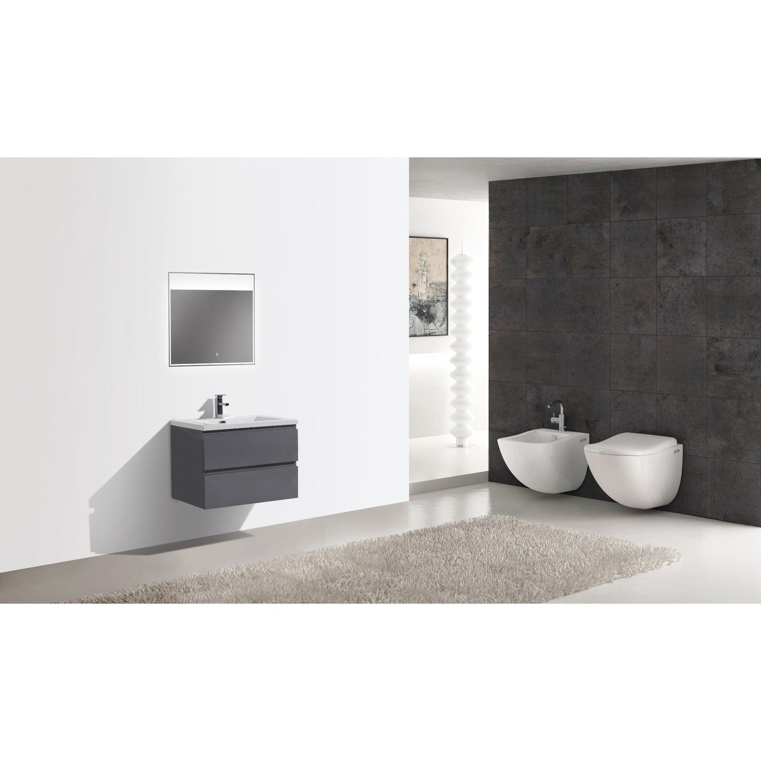 Boho Elegance 30&quot; High Gloss Gray Wall-Mounted Vanity With Single Reinforced White Acrylic Sink