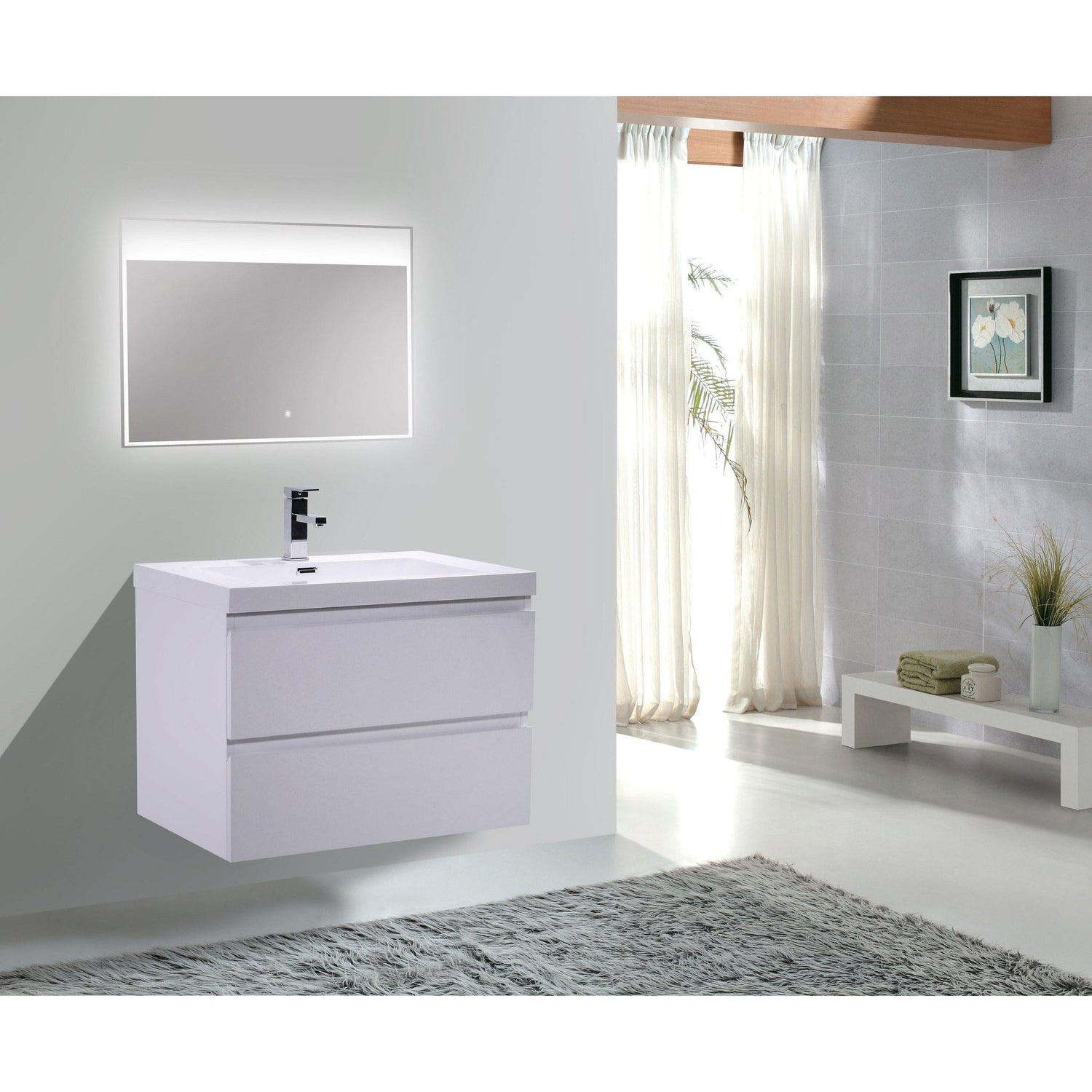 Boho Elegance 30&quot; High Gloss White Wall-Mounted Vanity With Single Reinforced White Acrylic Sink