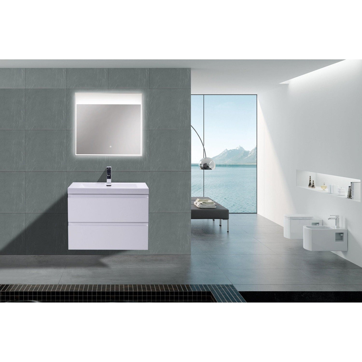 Boho Elegance 30&quot; High Gloss White Wall-Mounted Vanity With Single Reinforced White Acrylic Sink