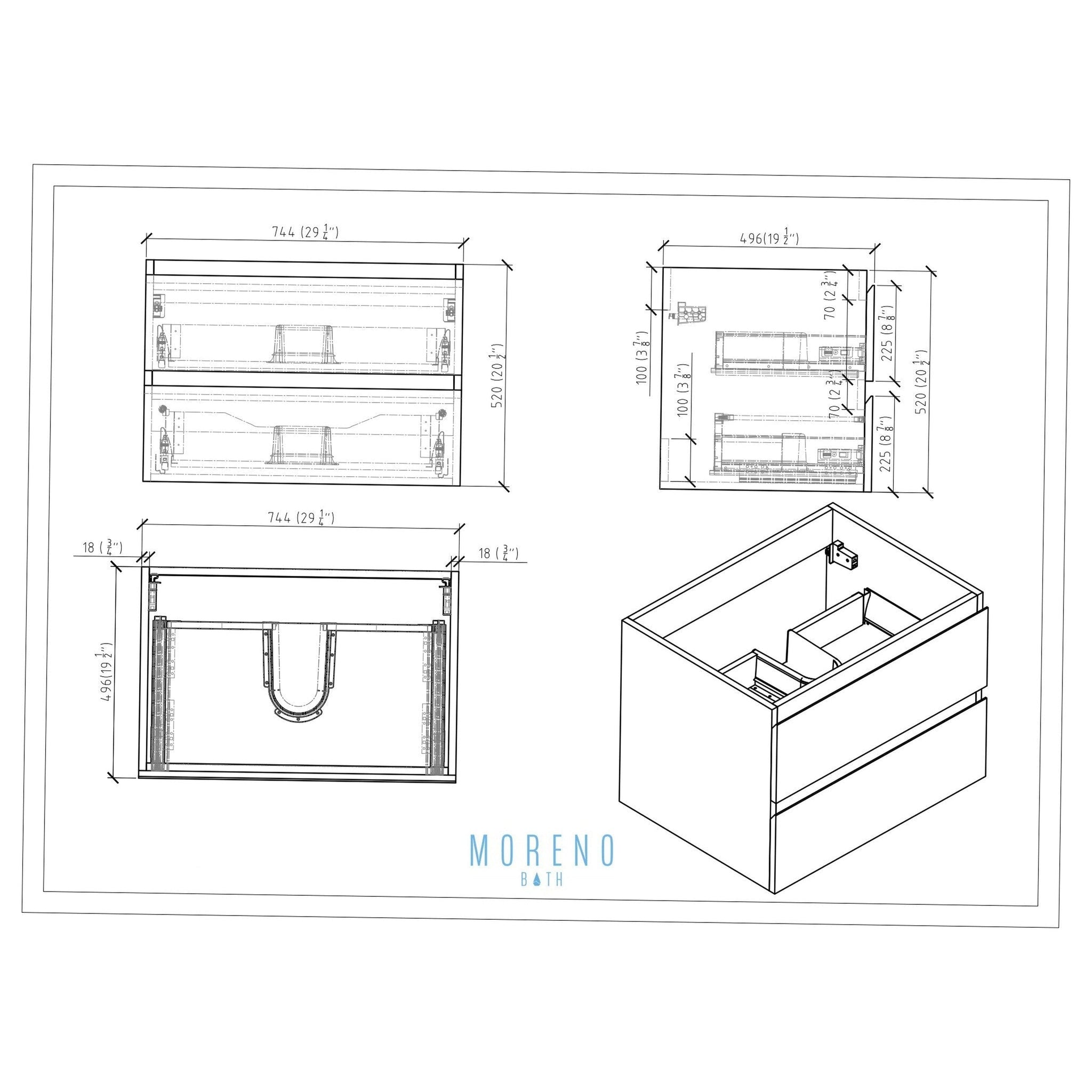 Boho Elegance 30&quot; High Gloss White Wall-Mounted Vanity With Single Reinforced White Acrylic Sink