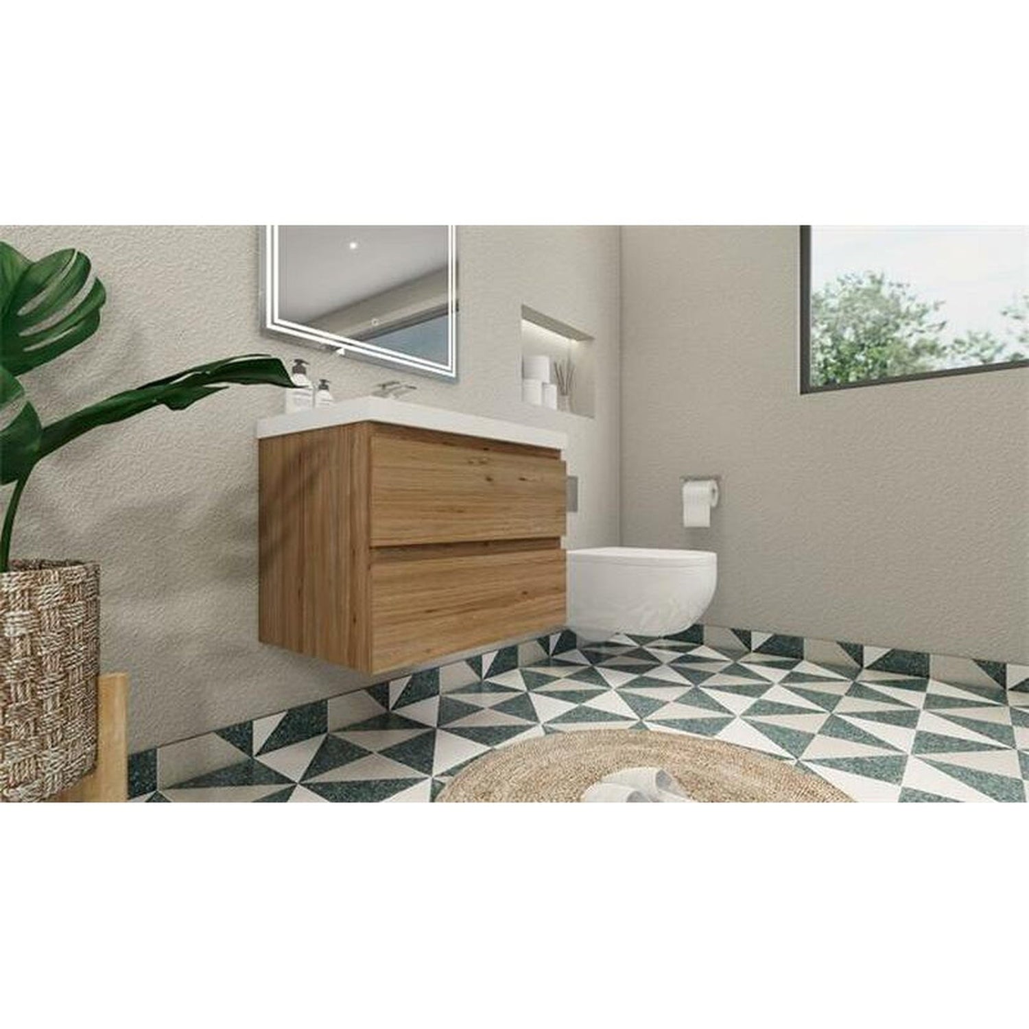 Boho Elegance 30&quot; Nature Oak Wall-Mounted Vanity With Single Reinforced White Acrylic Sink