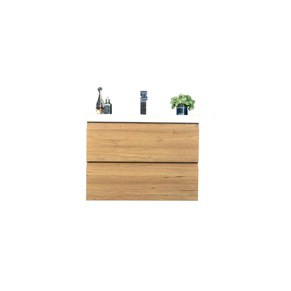 Boho Elegance 30&quot; Nature Oak Wall-Mounted Vanity With Single Reinforced White Acrylic Sink