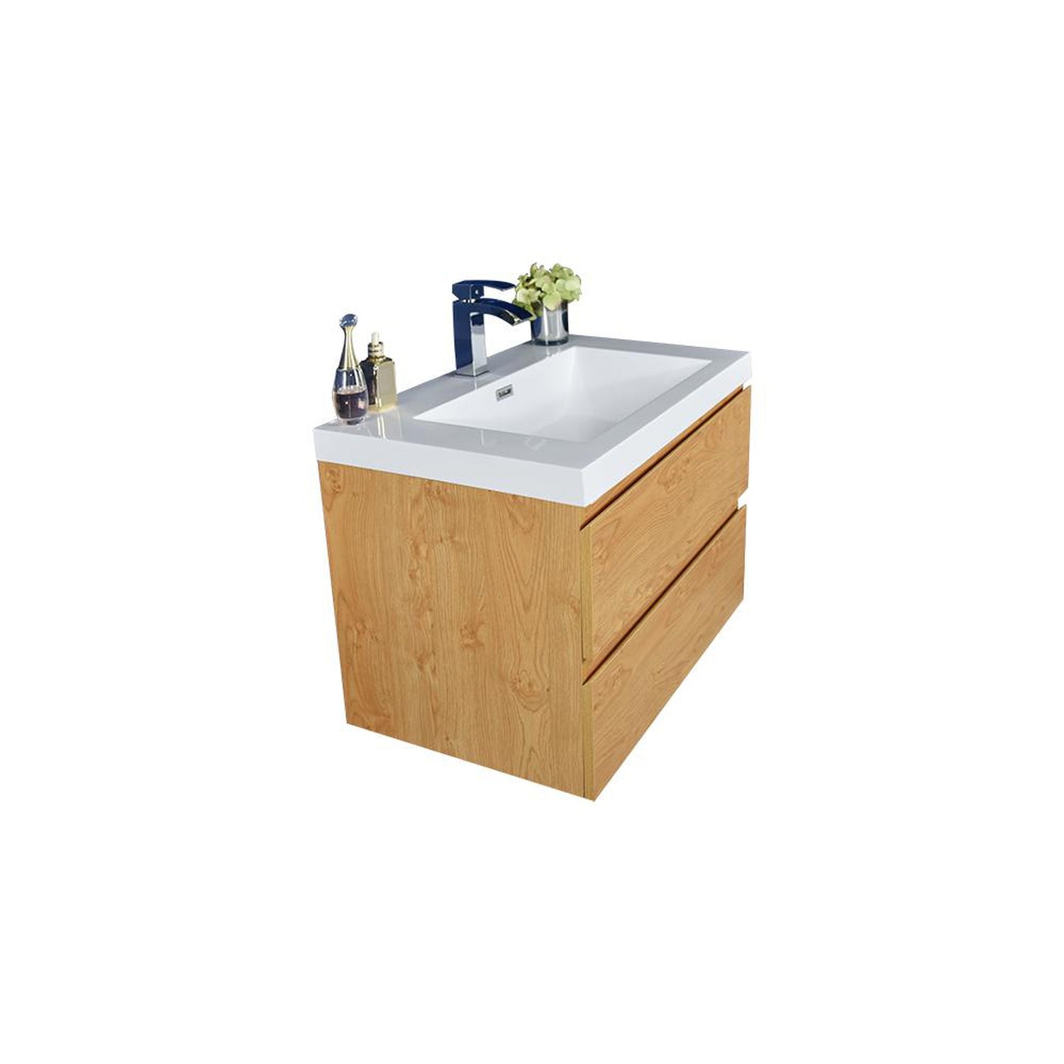 Boho Elegance 30&quot; New England Oak Wall-Mounted Vanity With Single Reinforced White Acrylic Sink