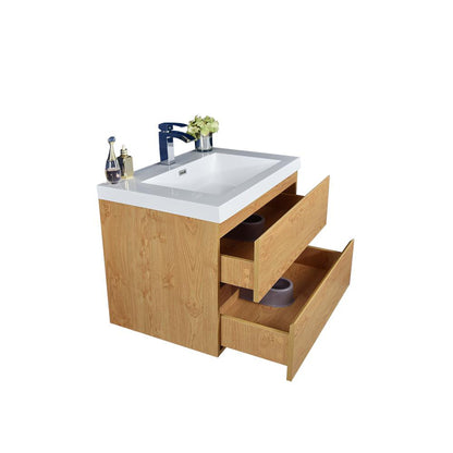 Boho Elegance 30&quot; New England Oak Wall-Mounted Vanity With Single Reinforced White Acrylic Sink