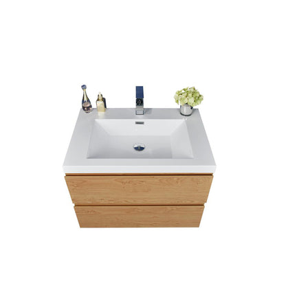 Boho Elegance 30&quot; New England Oak Wall-Mounted Vanity With Single Reinforced White Acrylic Sink