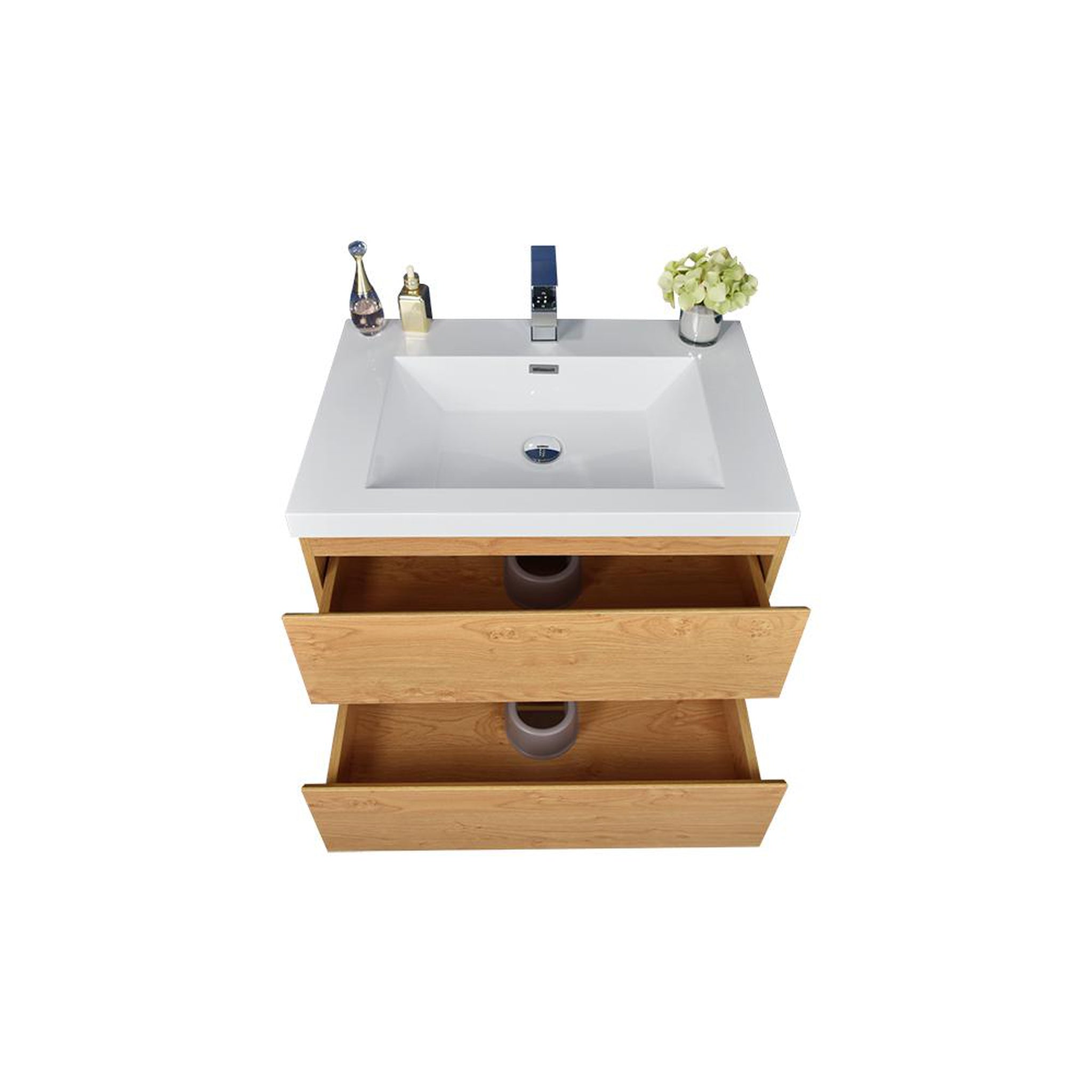 Boho Elegance 30&quot; New England Oak Wall-Mounted Vanity With Single Reinforced White Acrylic Sink