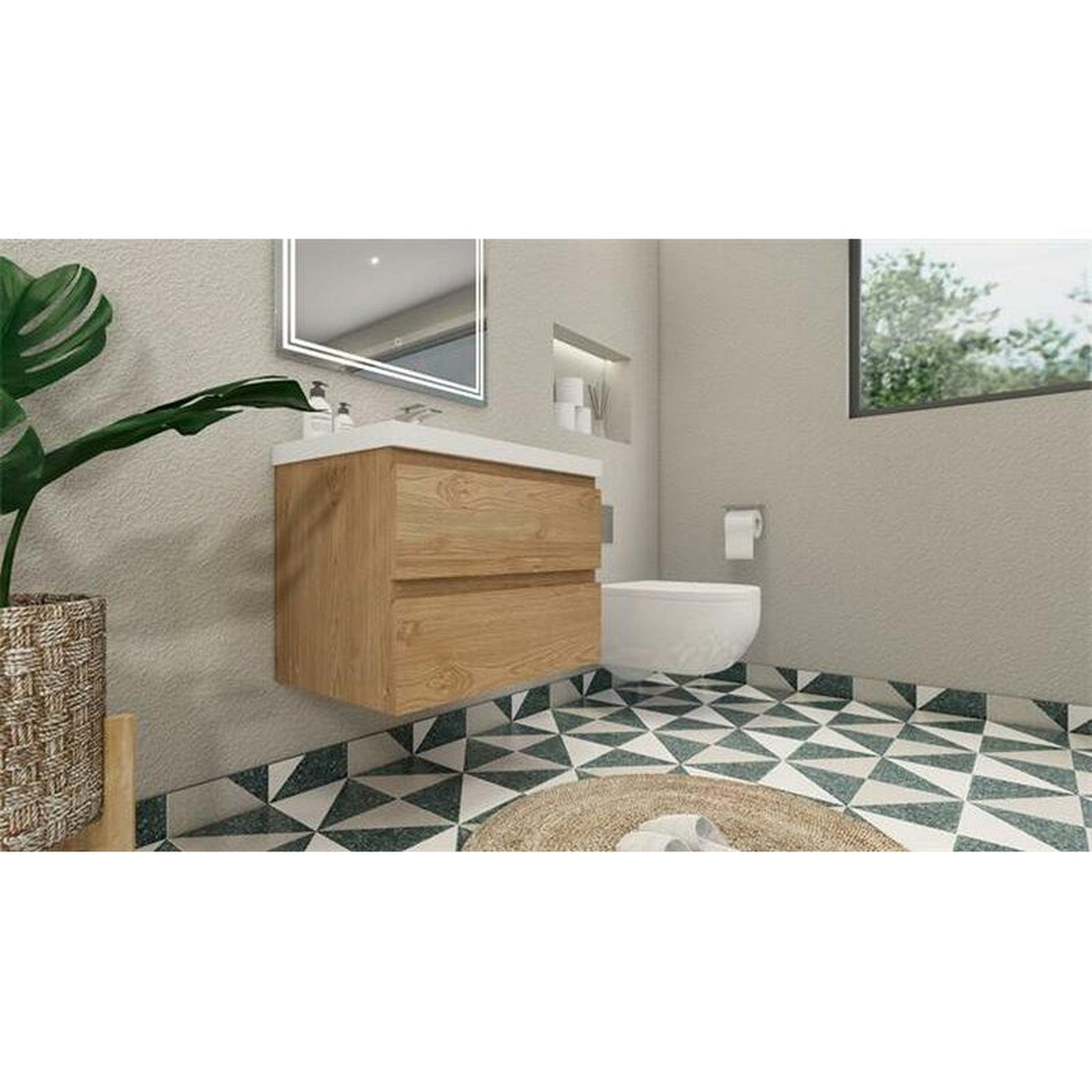 Boho Elegance 30&quot; New England Oak Wall-Mounted Vanity With Single Reinforced White Acrylic Sink