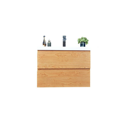 Boho Elegance 30&quot; New England Oak Wall-Mounted Vanity With Single Reinforced White Acrylic Sink