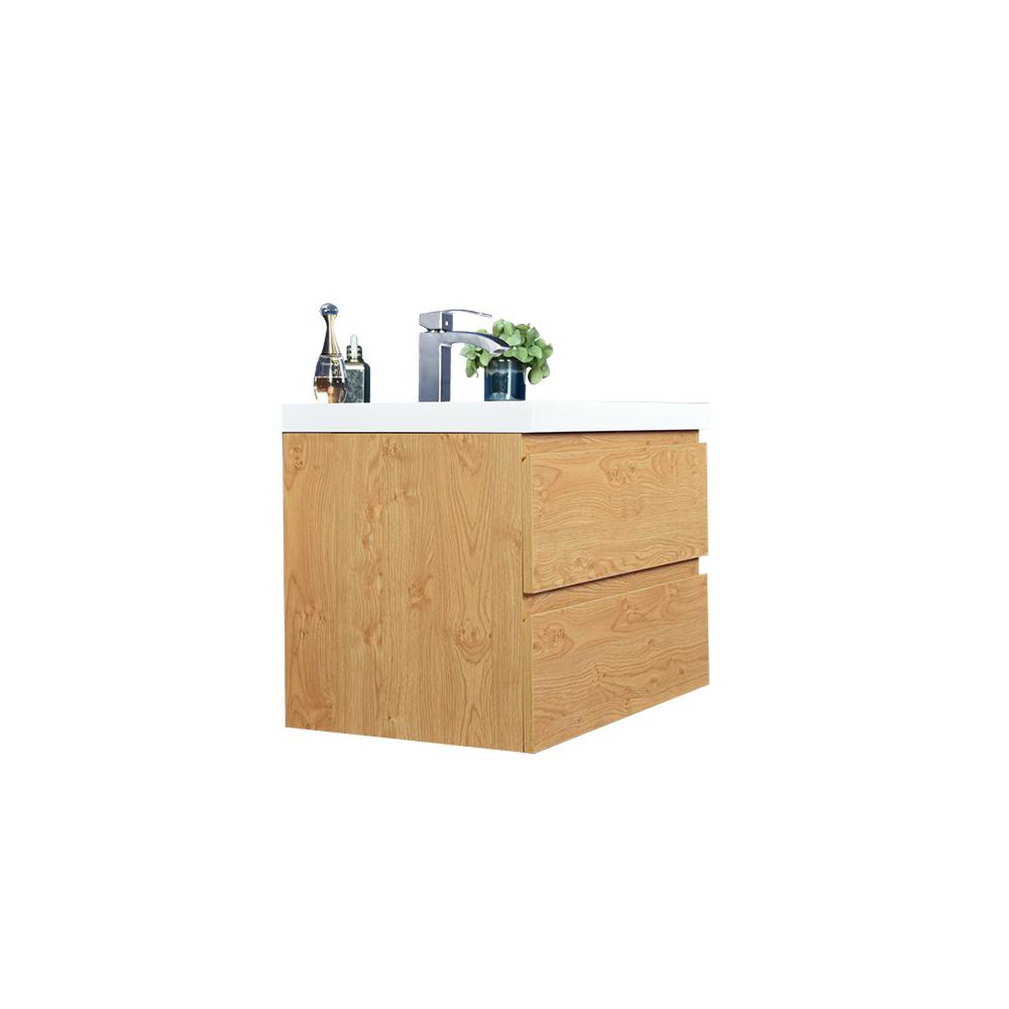 Boho Elegance 30&quot; New England Oak Wall-Mounted Vanity With Single Reinforced White Acrylic Sink