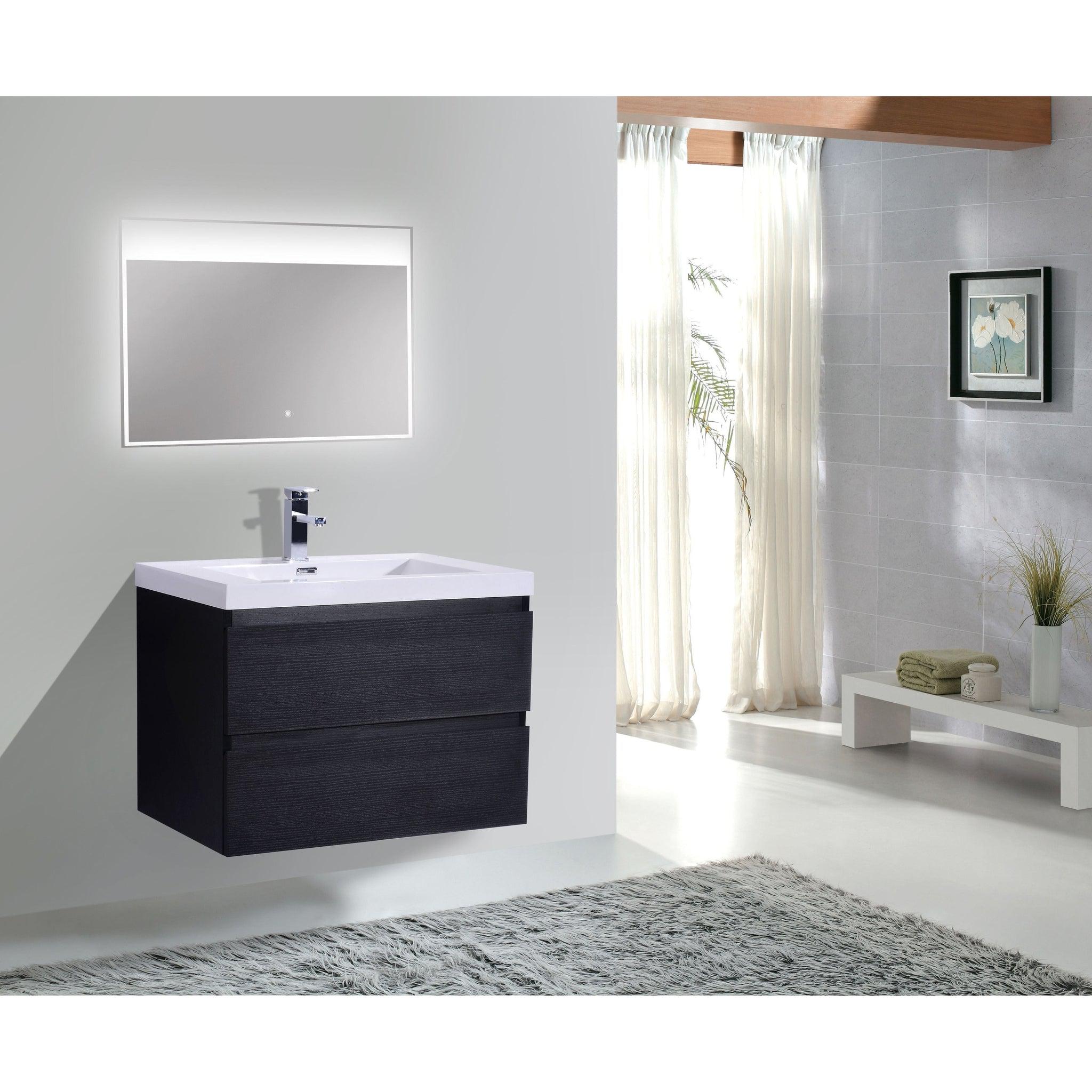 Boho Elegance 30&quot; Rich Black Wall-Mounted Vanity With Single Reinforced White Acrylic Sink