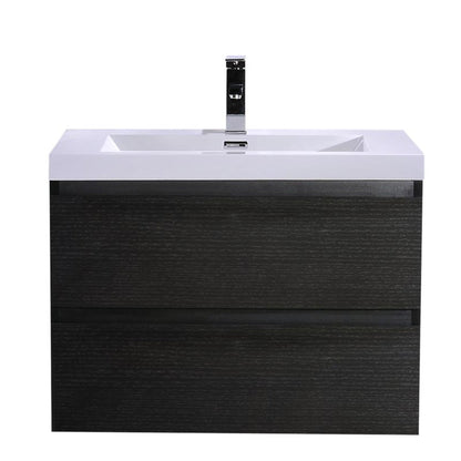 Boho Elegance 30&quot; Rich Black Wall-Mounted Vanity With Single Reinforced White Acrylic Sink