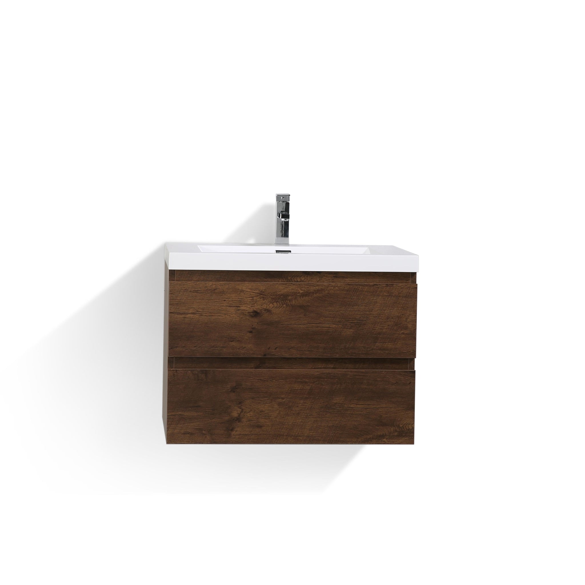 Boho Elegance 30&quot; Rosewood Wall-Mounted Vanity With Single Reinforced White Acrylic Sink