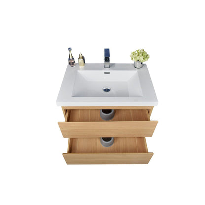 Boho Elegance 30&quot; White Oak Wall-Mounted Vanity With Single Reinforced White Acrylic Sink