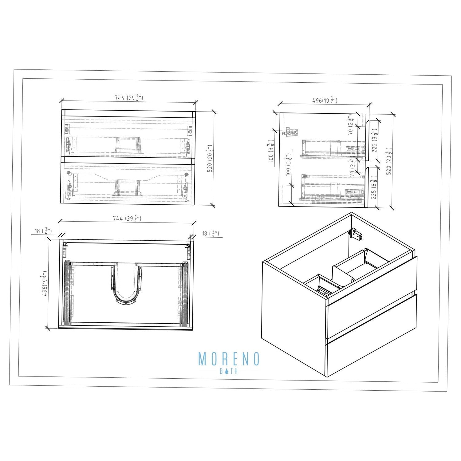 Boho Elegance 30&quot; White Oak Wall-Mounted Vanity With Single Reinforced White Acrylic Sink