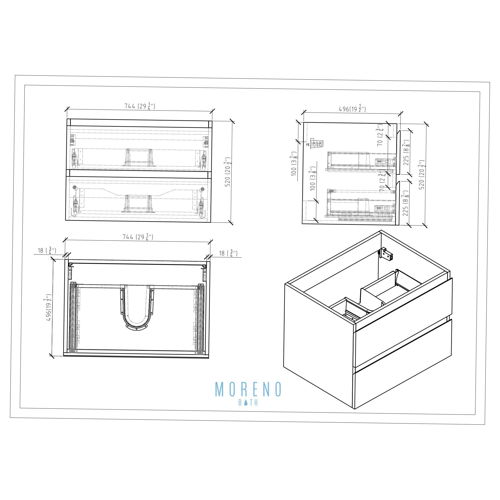 Boho Elegance 30&quot; White Oak Wall-Mounted Vanity With Single Reinforced White Acrylic Sink