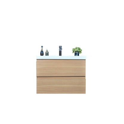 Boho Elegance 30&quot; White Oak Wall-Mounted Vanity With Single Reinforced White Acrylic Sink