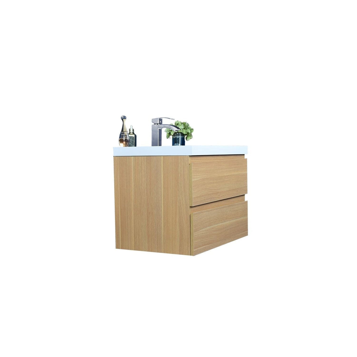 Boho Elegance 30&quot; White Oak Wall-Mounted Vanity With Single Reinforced White Acrylic Sink