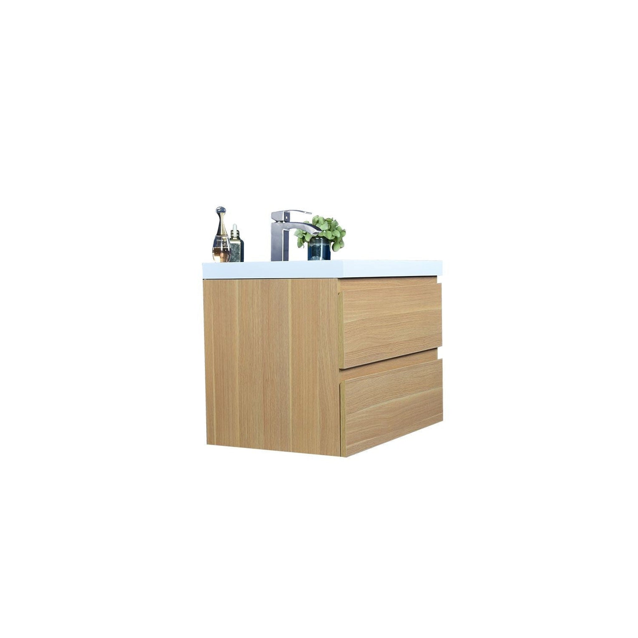 Boho Elegance 30&quot; White Oak Wall-Mounted Vanity With Single Reinforced White Acrylic Sink