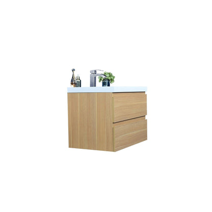 Boho Elegance 30&quot; White Oak Wall-Mounted Vanity With Single Reinforced White Acrylic Sink