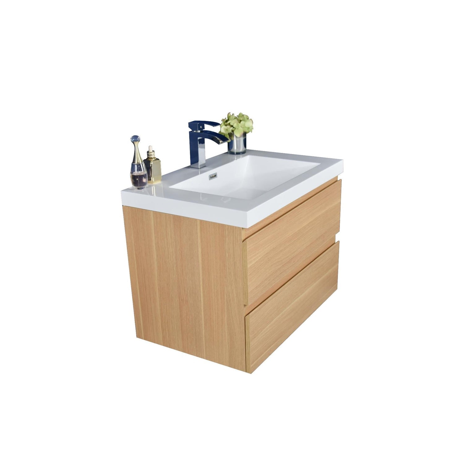 Boho Elegance 30&quot; White Oak Wall-Mounted Vanity With Single Reinforced White Acrylic Sink