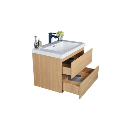 Boho Elegance 30&quot; White Oak Wall-Mounted Vanity With Single Reinforced White Acrylic Sink