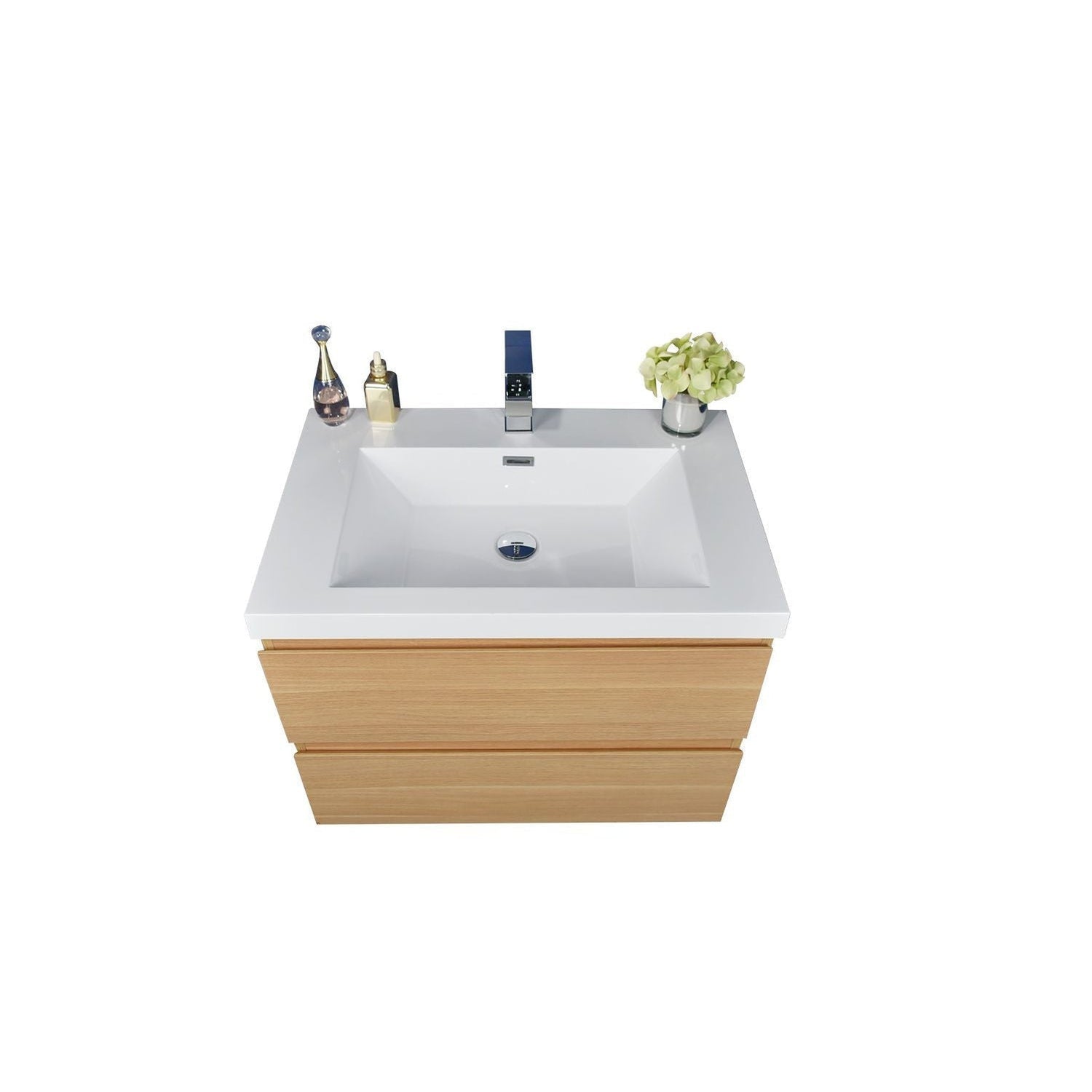 Boho Elegance 30&quot; White Oak Wall-Mounted Vanity With Single Reinforced White Acrylic Sink