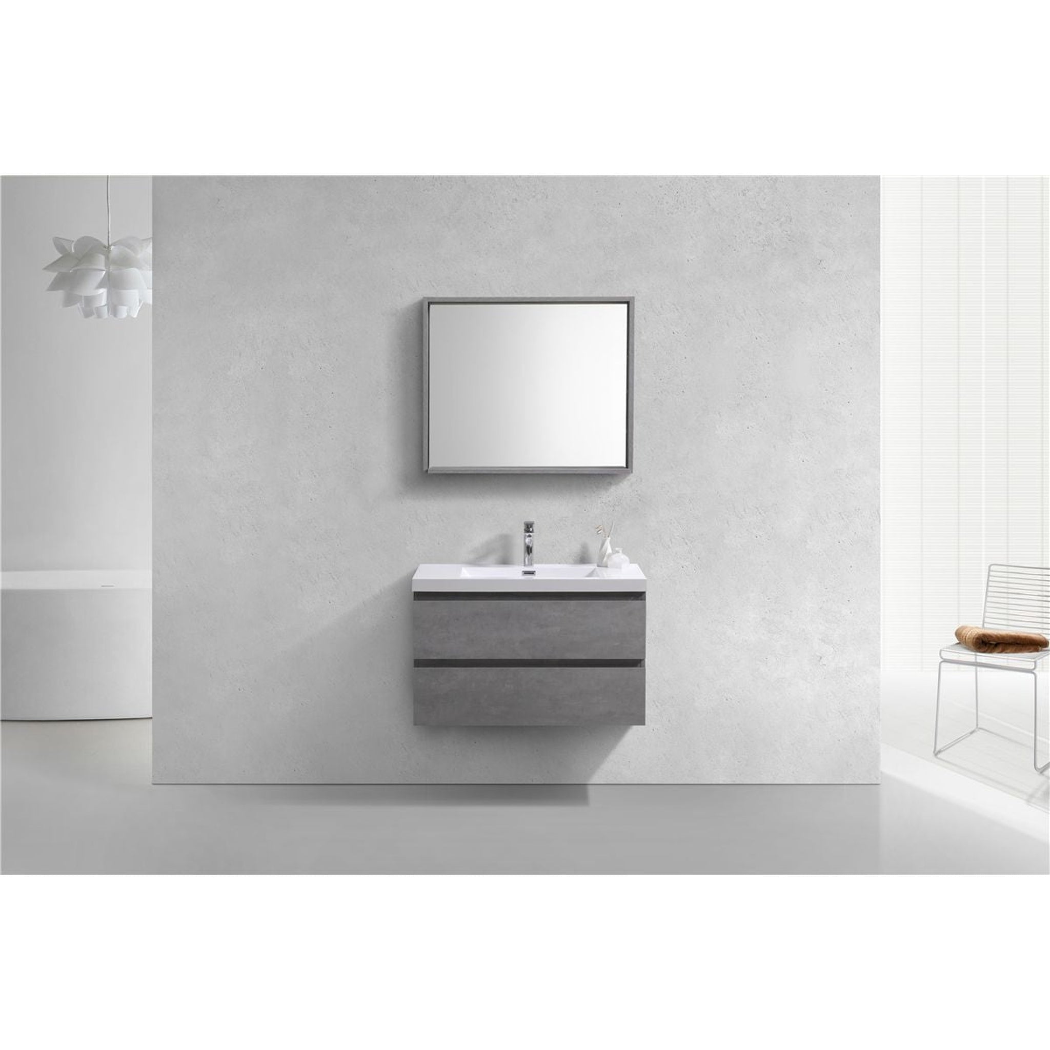 Boho Elegance 36&quot; Cement Gray Wall-Mounted Vanity With Single Reinforced White Acrylic Sink