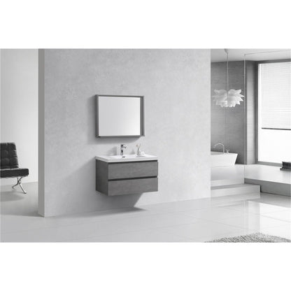 Boho Elegance 36&quot; Cement Gray Wall-Mounted Vanity With Single Reinforced White Acrylic Sink