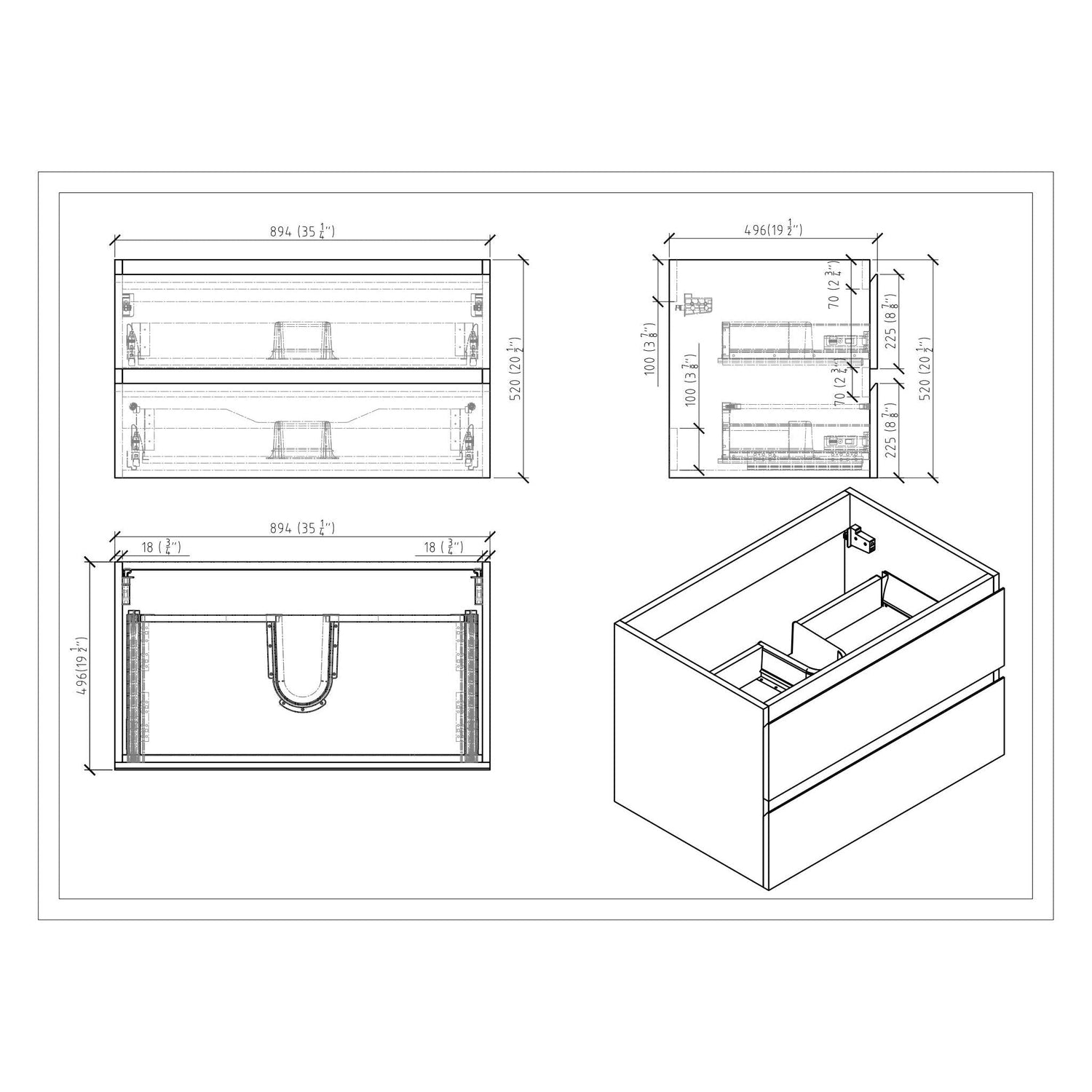 Boho Elegance 36&quot; Cement Gray Wall-Mounted Vanity With Single Reinforced White Acrylic Sink