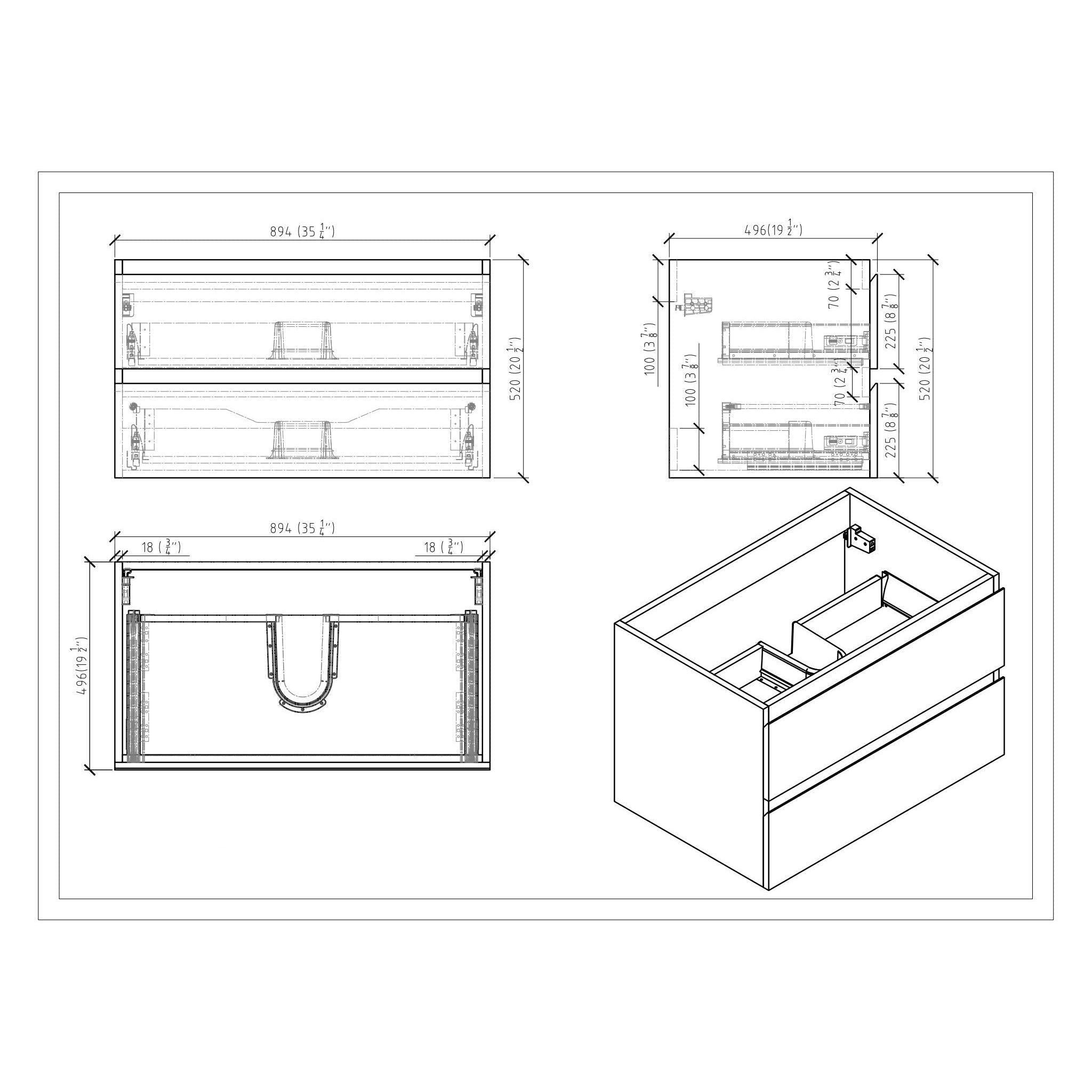 Boho Elegance 36&quot; Cement Gray Wall-Mounted Vanity With Single Reinforced White Acrylic Sink