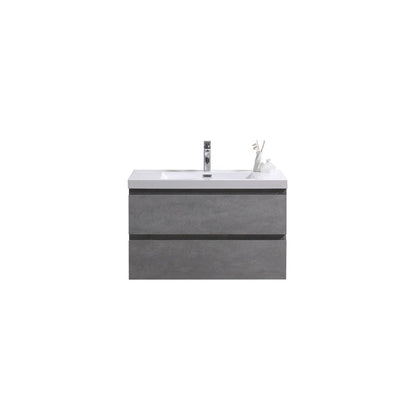 Boho Elegance 36&quot; Cement Gray Wall-Mounted Vanity With Single Reinforced White Acrylic Sink