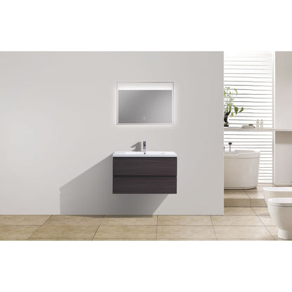 Boho Elegance 36&quot; Dark Gray Oak Wall-Mounted Vanity With Single Reinforced White Acrylic Sink