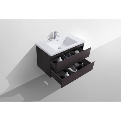 Boho Elegance 36&quot; Dark Gray Oak Wall-Mounted Vanity With Single Reinforced White Acrylic Sink