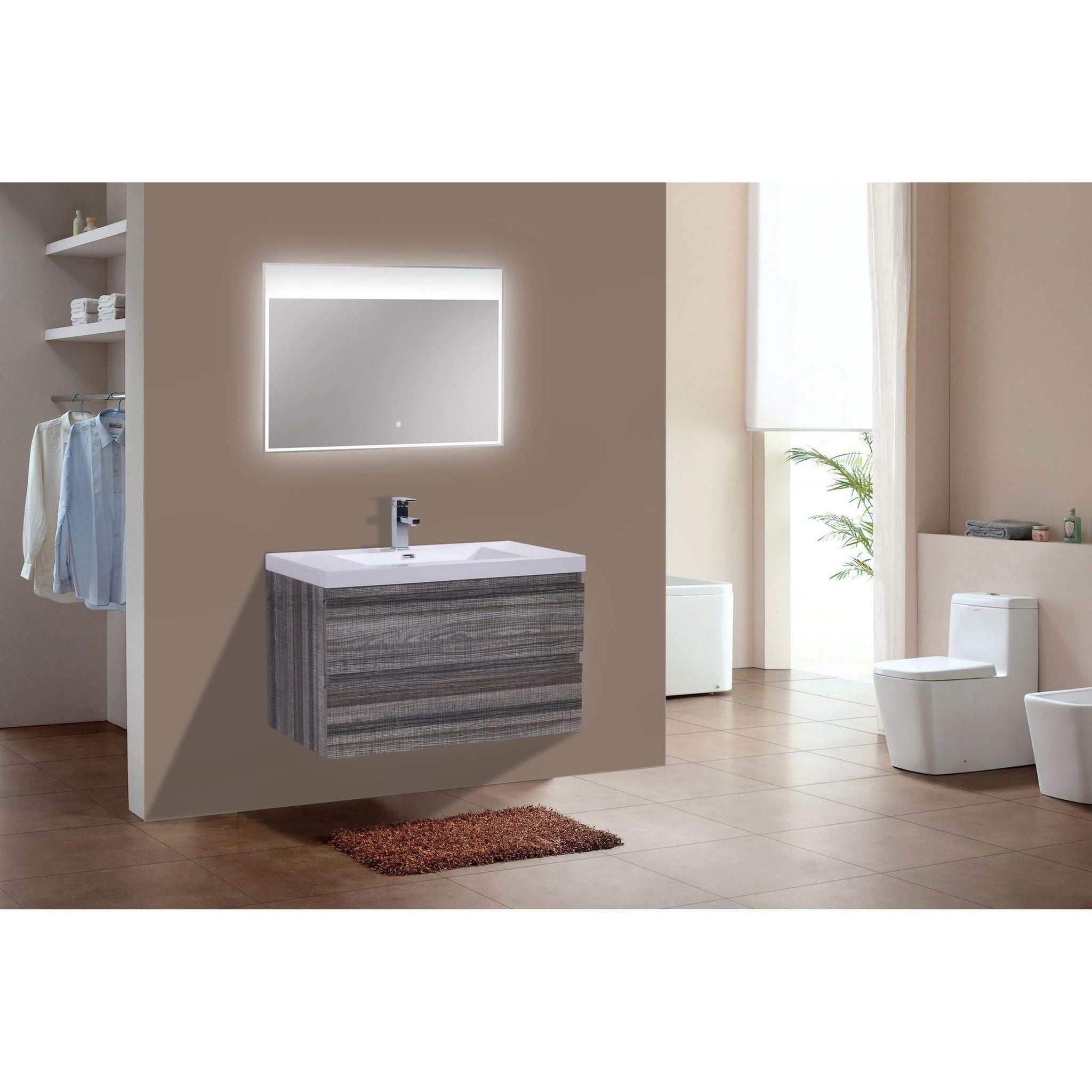 Boho Elegance 36&quot; High Gloss Ash Gray Wall-Mounted Vanity With Single Reinforced White Acrylic Sink